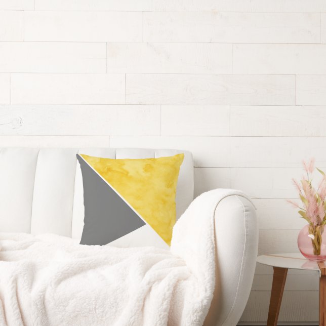Yellow Grey White Colour Block Cushion (Couch)