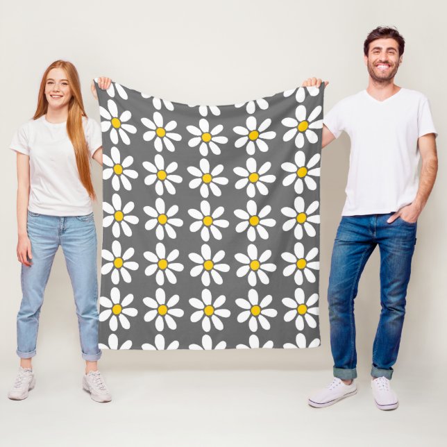 Yellow Grey White Daisy Pattern Fleece Blanket (In Situ)