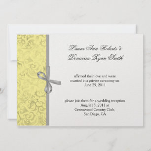 Yellow Grey White Damask Post Wedding Invitation