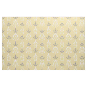 Yellow grey white elegant damask pattern fabric