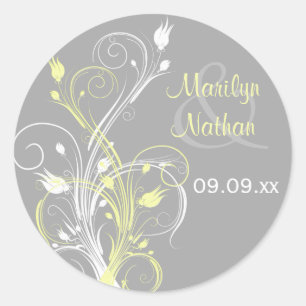 Yellow Grey White Floral 1.5" Wedding Sticker