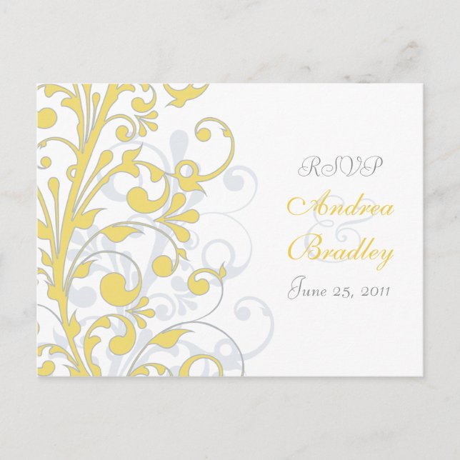 Yellow, Grey, & White Floral RSVP Postcard (Front)