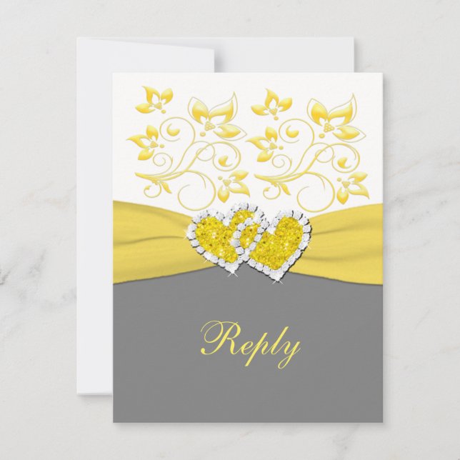 Yellow, Grey, White Joined Hearts Reply Card (Front)