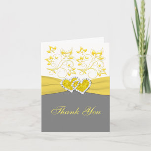 Yellow, Grey, White Joined Hearts Thank You Card