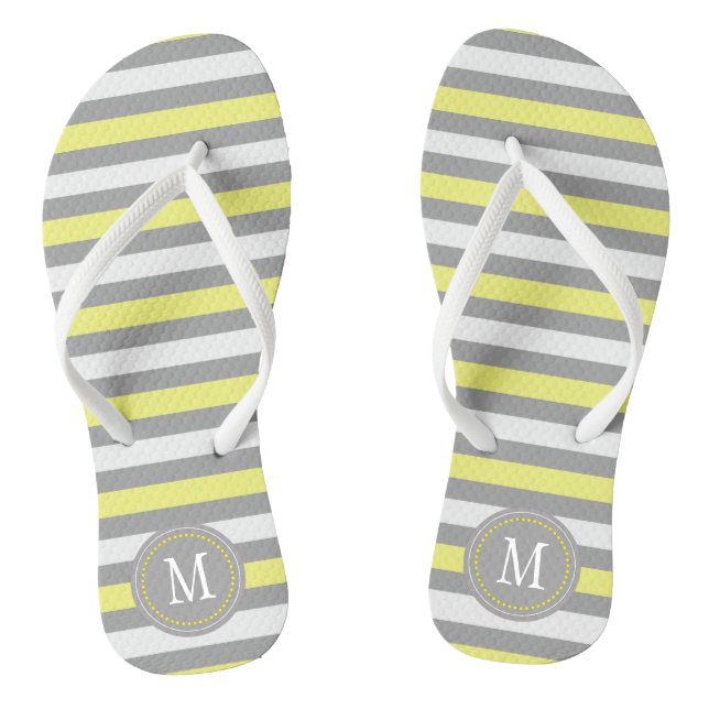 Yellow Grey White Stripe Monogram Jandals (Footbed)