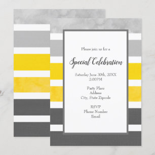 Yellow Grey White Stripes Invitation