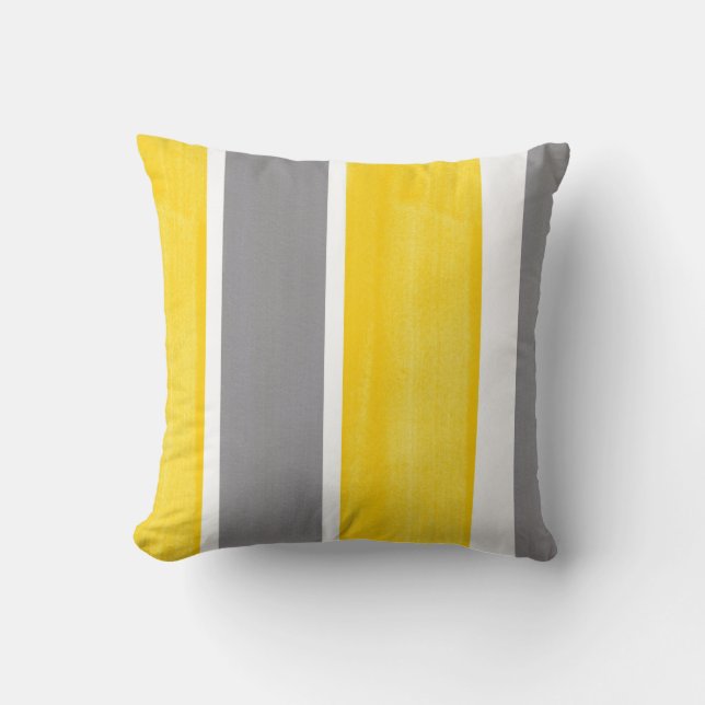 Yellow Grey White Stripes Modern 2 Cushion (Front)