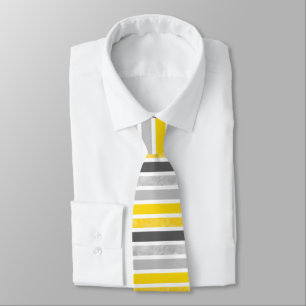Yellow Grey White Stripes Tie