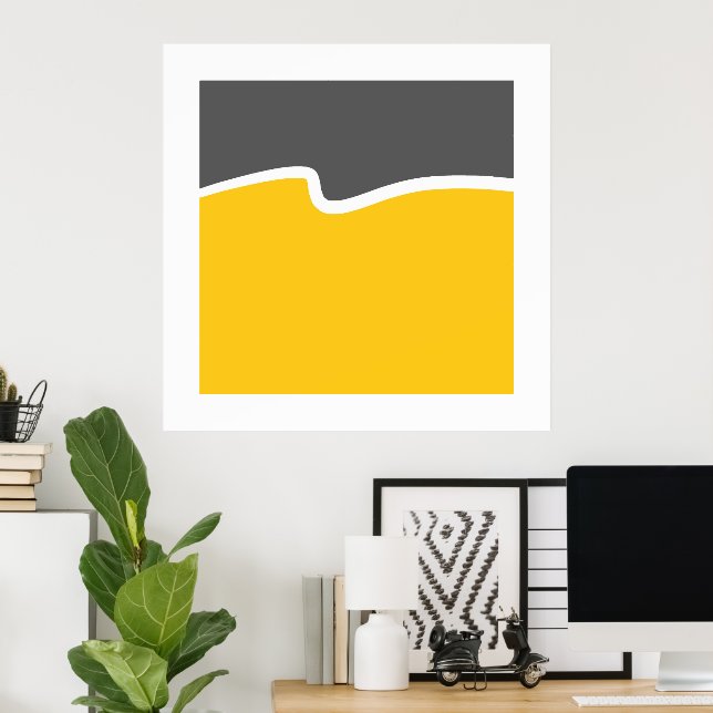  Yellow Grey White Wave Colour Block  Poster (Home Office)
