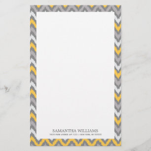 Yellow Grey Zigzag Ikat Pattern Stationery