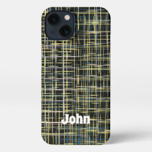 Yellow Grid Lines Abstract Art Pattern iPhone 13 Case