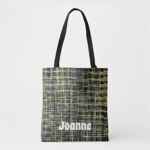 Yellow Grid Lines Art Pattern Tote Bag