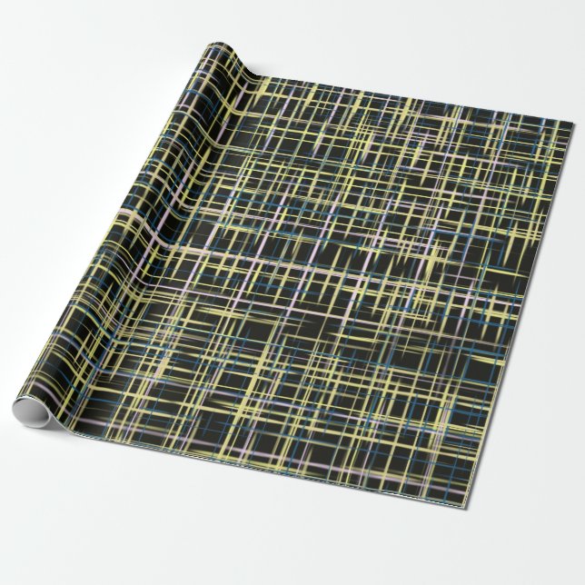 Yellow Grid Lines Digital Art Pattern Wrapping Paper (Unrolled)