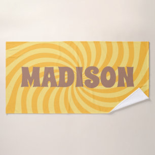 Yellow Groovy Swirl Bath Towel with Custom Name