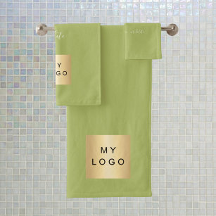 Yellow grreen text company business logo bath towel set