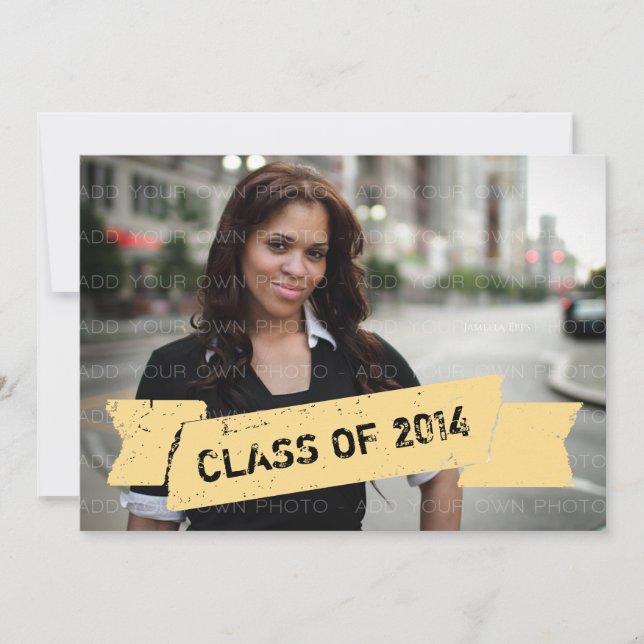 Yellow Grunge Banner Grad Invitation (Front)