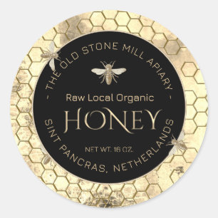  Yellow Grunge Honeycomb Honey Label (Vintage Bee)