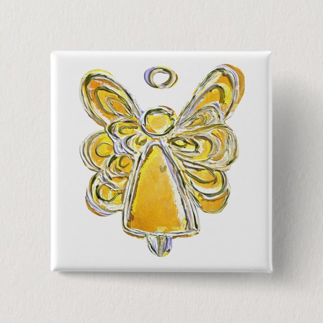 Yellow Guardian Angel Custom Holiday Button Pin (Front)