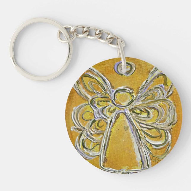 Yellow Guardian Angel Custom Keychain (Front)