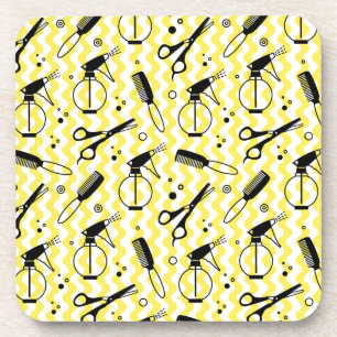 Yellow Hairdresser Tool Pattern Coaster