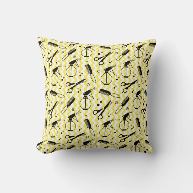 Yellow Hairdresser Tool Pattern Cushion (Front)