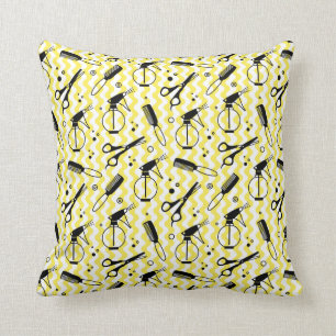 Yellow Hairdresser Tool Pattern Cushion