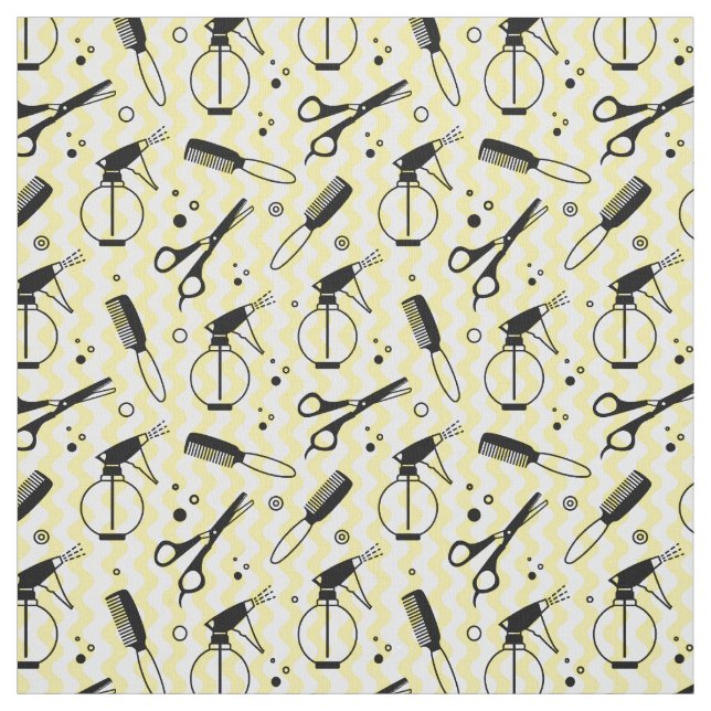 Yellow Hairdresser Tool Pattern Fabric (Swatch)