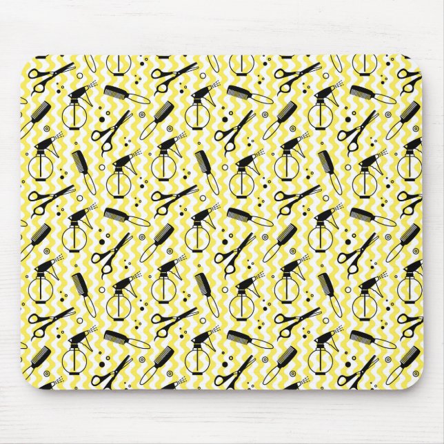 Yellow Hairdresser Tool Pattern Mouse Pad (Front)