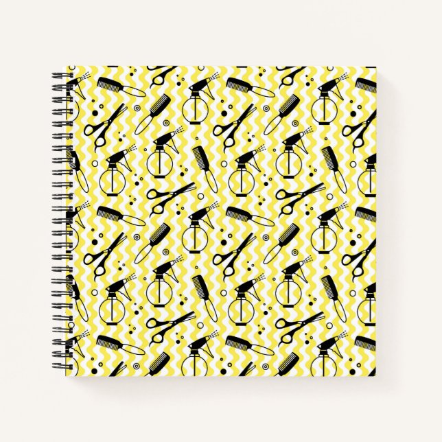 Yellow Hairdresser Tool Pattern Notebook (Front)