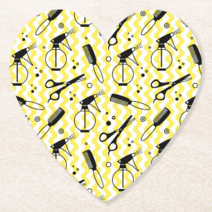 Yellow Hairdresser Tool Pattern Paper Coaster