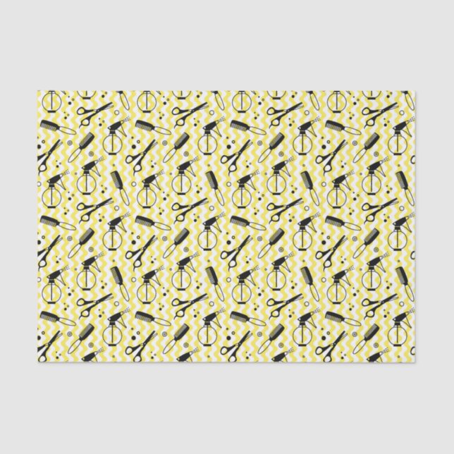 Yellow Hairdresser Tool Pattern Tissue Paper (Front)