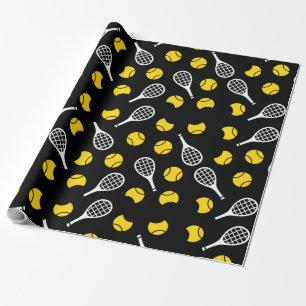 Yellow Half Balls and Rackets Sport Tennis Gift Wrapping Paper