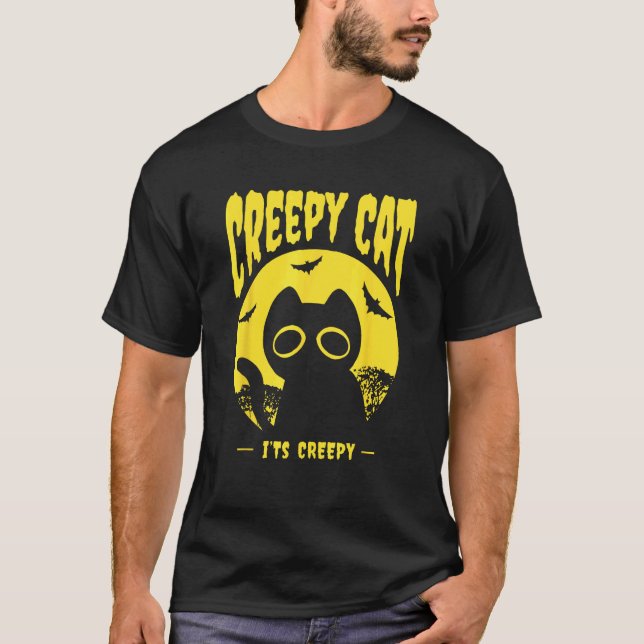 Yellow Halloween Cat Bats T-Shirt (Front)