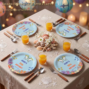 Yellow Hammerhead Shark Fin-tastic Kid Birthday Paper Plate