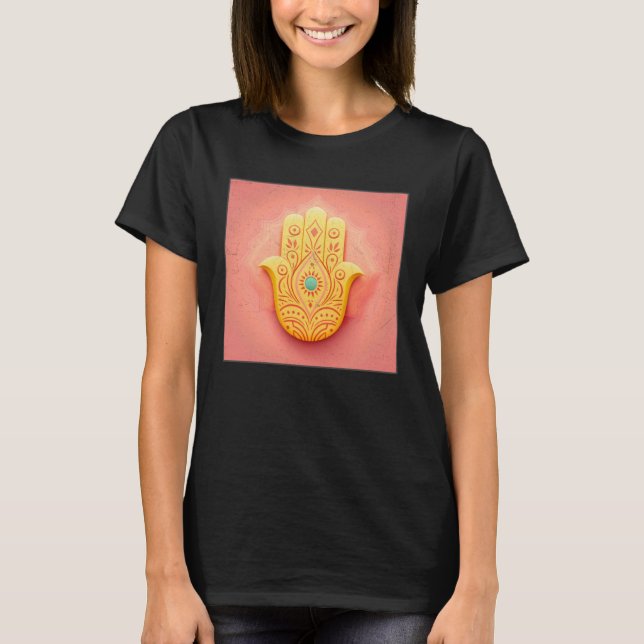 Yellow Hamsa Hand Illustration Pastel Colour Women T-Shirt (Front)