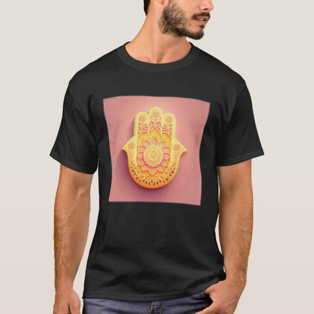 Yellow Hamsa Hand Illustration Pastel Colour Women T-Shirt (Front)