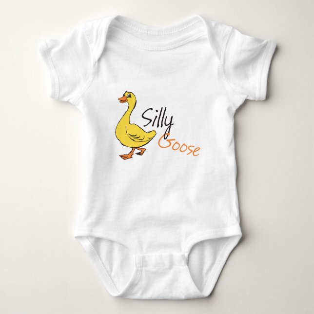 Yellow Hand Drawn Silly Goose Baby Goose Cartoon Baby Bodysuit (Front)