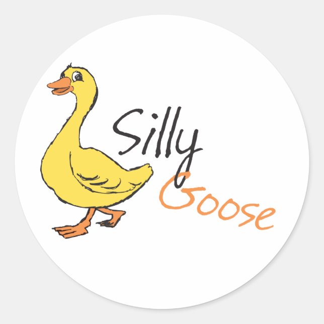 Yellow Hand Drawn Silly Goose Baby Goose Cartoon Classic Round Sticker (Front)