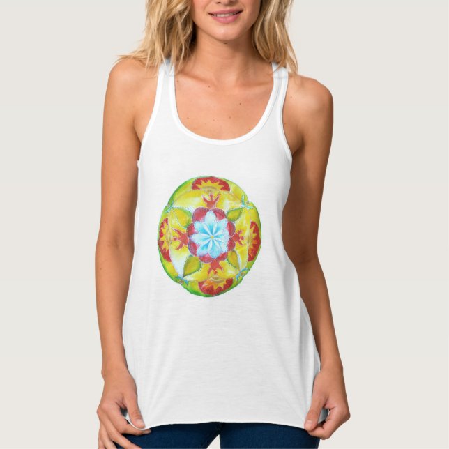 Yellow Hand Painted Unity mandala Tank Top (Front)