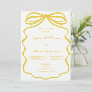 Yellow Hand Written Pinstripes Whimsical Wedding Invitation