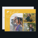 Yellow Hand Written Thank You Multi Photo Announcement<br><div class="desc">Modern and whimsical graduation announcement photo card featuring 3 photos on the front and 1 on the back. The text says "Thank You" with twinkling stars. Add the graduate's name,  information,  and message to personalize this card. Yellow.</div>