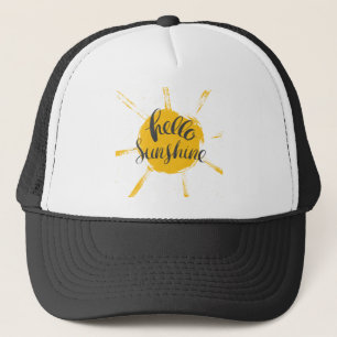 Yellow HandDrawn Sun Hello Sunshine Image Text Art Trucker Hat