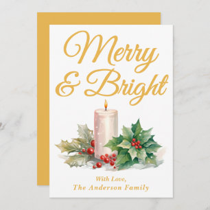Yellow Handwritten Script Merry & Bright Holiday Card