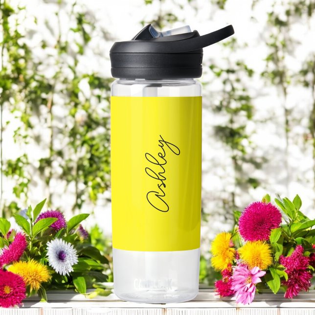 Yellow Handwritten Text Elegant  Water Bottle (Creator Uploaded)