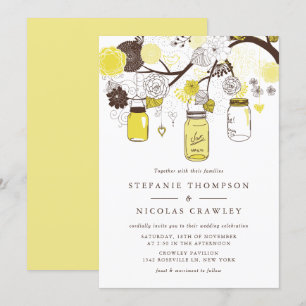 Yellow Hanging Mason Jars Wedding Invitation