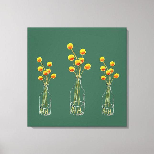 Yellow happy Billy Button flowers Australian art Canvas Print (Front)