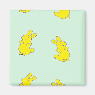 Yellow happy bunnies on teal magnet