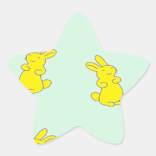 Yellow happy bunnies on teal star sticker