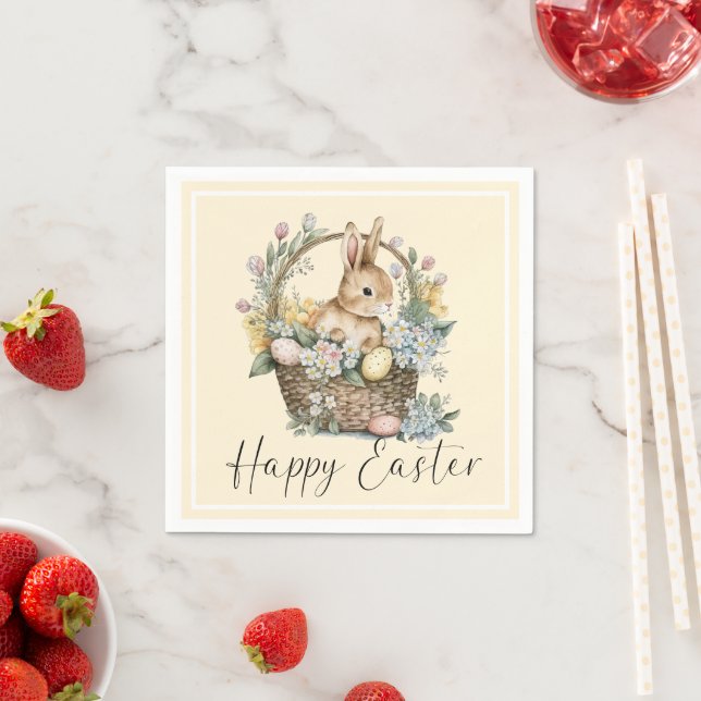Yellow Happy Easter Bunny Napkin (Insitu)
