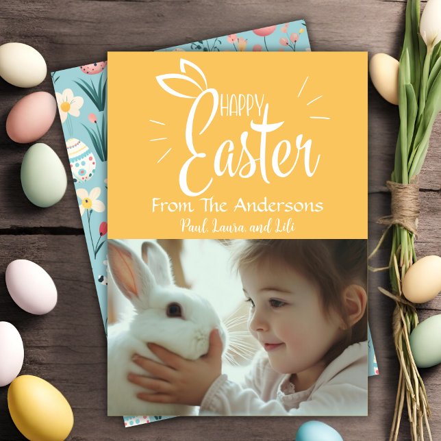 Yellow Happy Easter Custom Photo Holiday Card (Yellow Happy Easter Custom Photo Holiday Card)